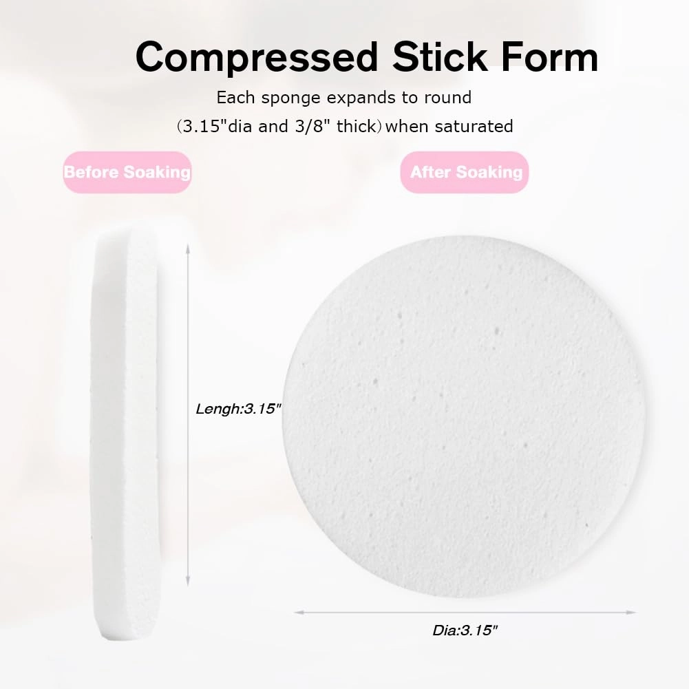 Facial Sponge Compressed,120 Count PVA Professional Makeup Removal Round Face Wash Sponges Spa Pads Exfoliating Cleansing for Women,White