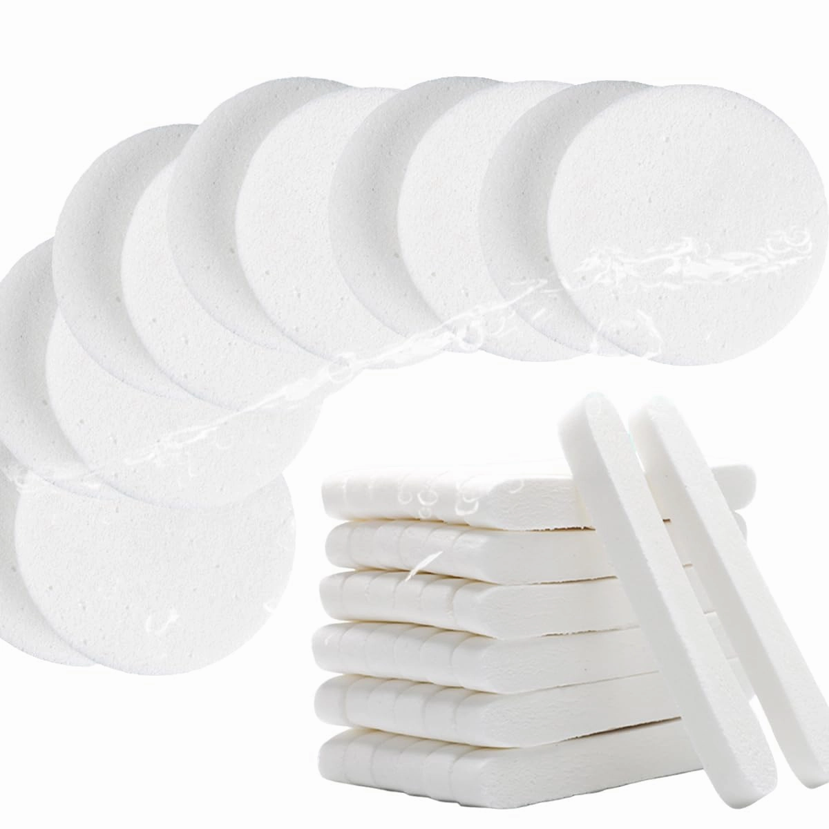 Facial Sponge Compressed,120 Count PVA Professional Makeup Removal Round Face Wash Sponges Spa Pads Exfoliating Cleansing for Women,White