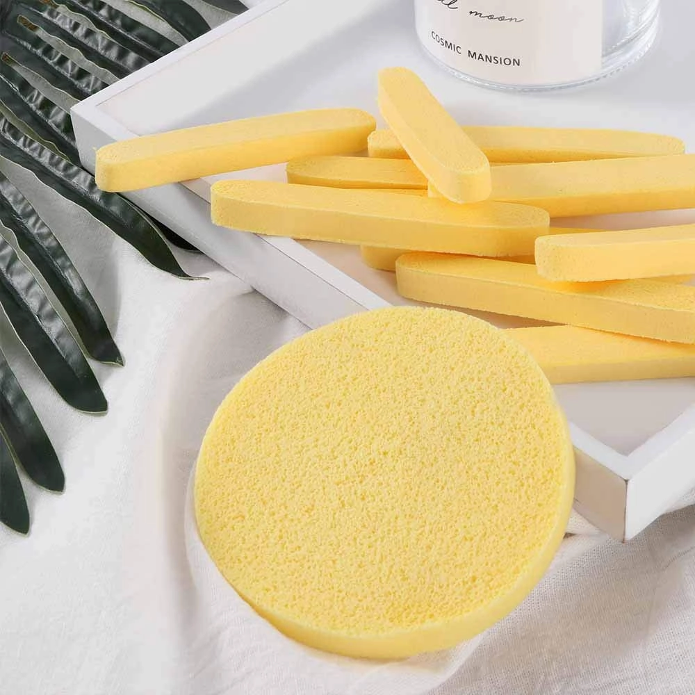 Facial Sponge Compressed,120 Count PVA Professional Makeup Removal Round Face Wash Sponges Spa Pads Exfoliating Cleansing for Women,Yellow