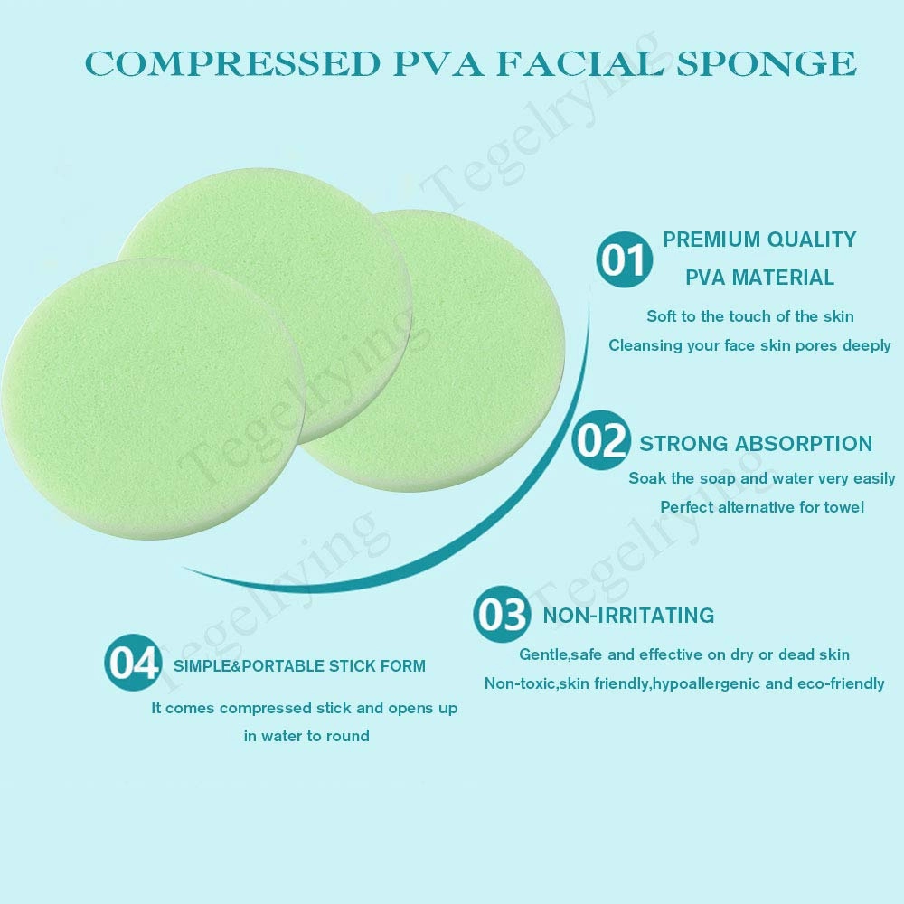 Facial Sponge Compressed,240 Count PVA Professional Makeup Removal Wash Round Face Sponge Pads Exfoliating Cleansing for Women,Green