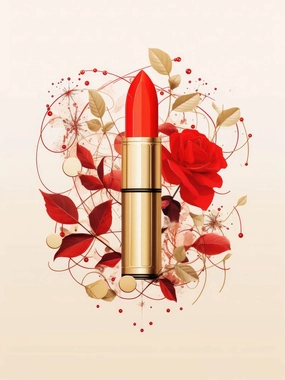 Fashion Illustration - Red Lipstick and Petals