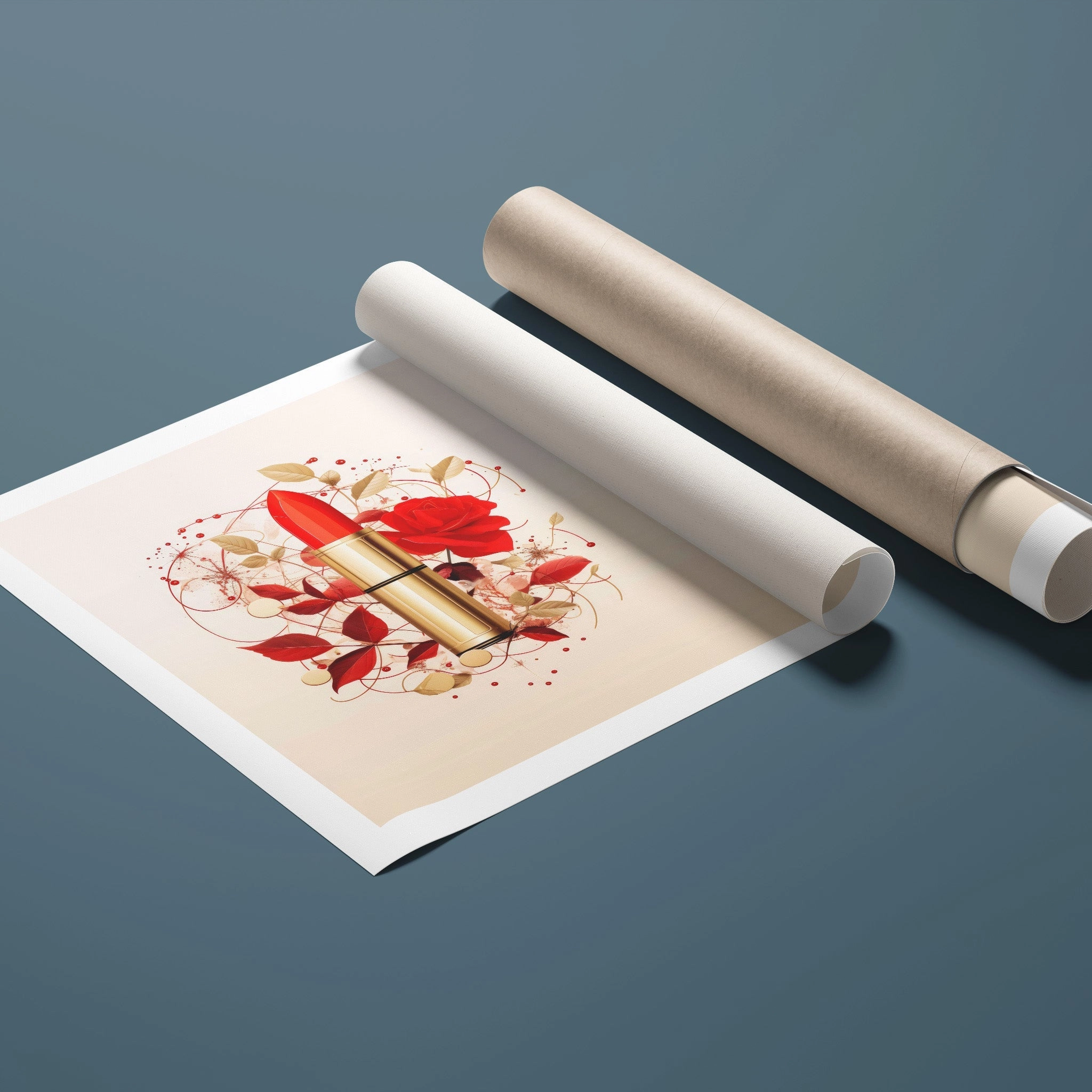 Fashion Illustration - Red Lipstick and Petals