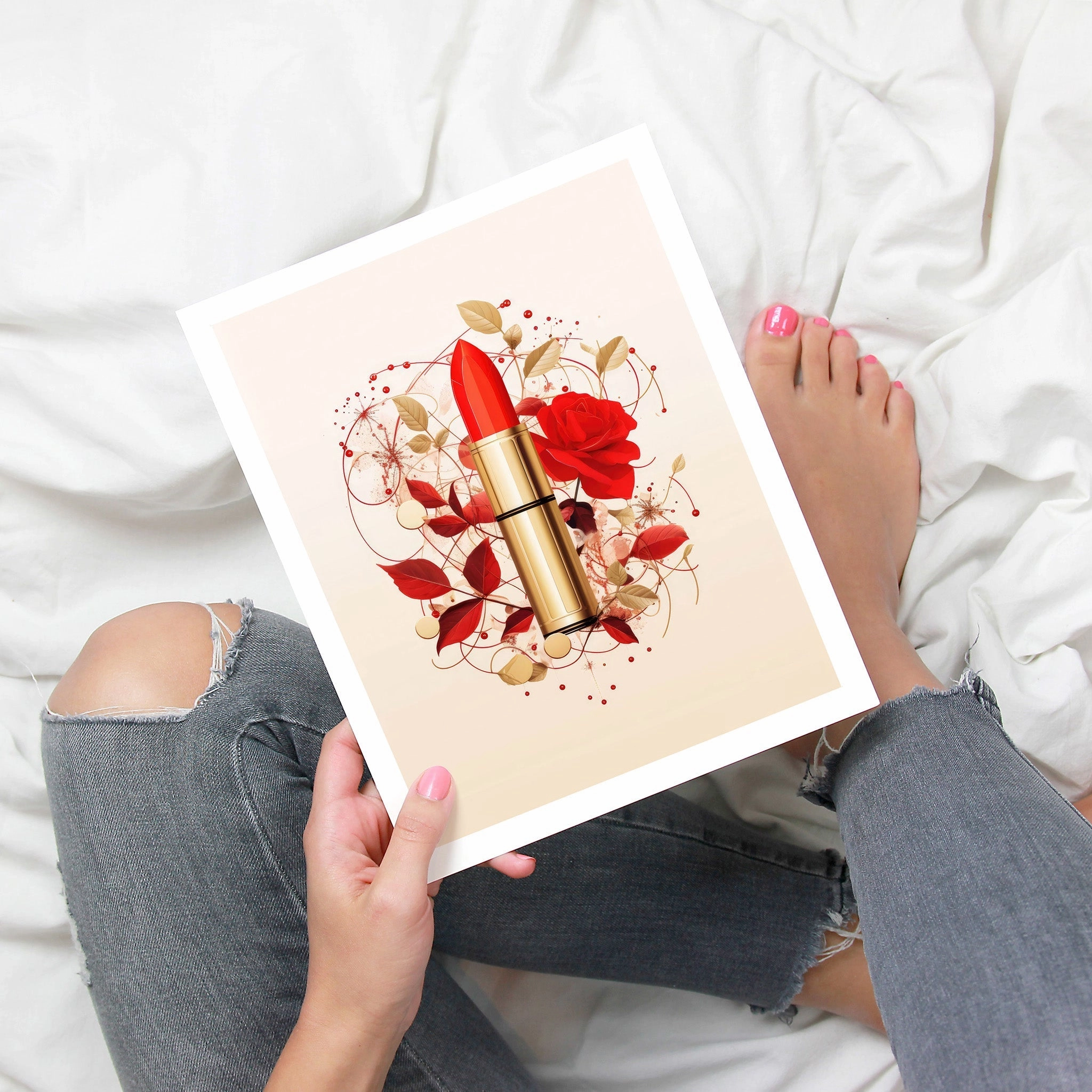 Fashion Illustration - Red Lipstick and Petals