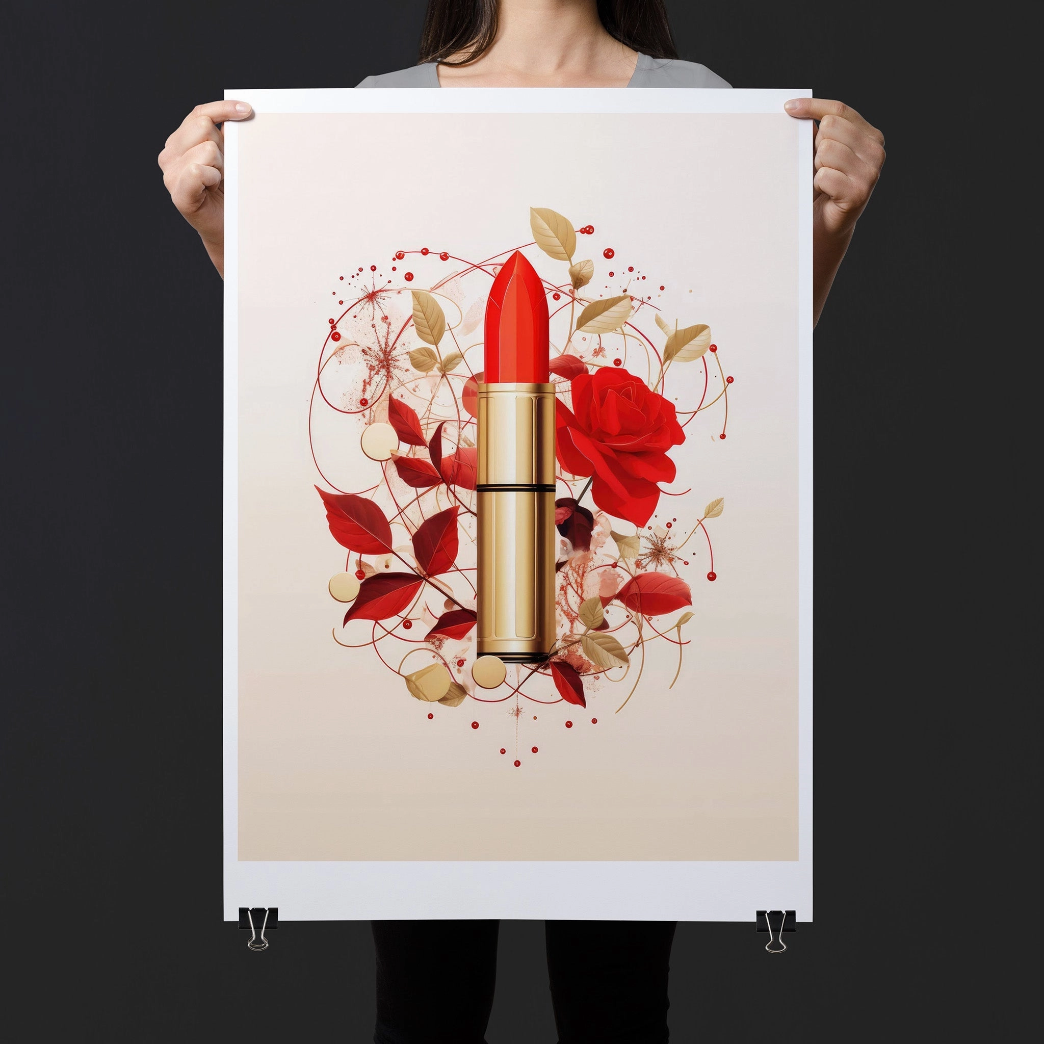 Fashion Illustration - Red Lipstick and Petals