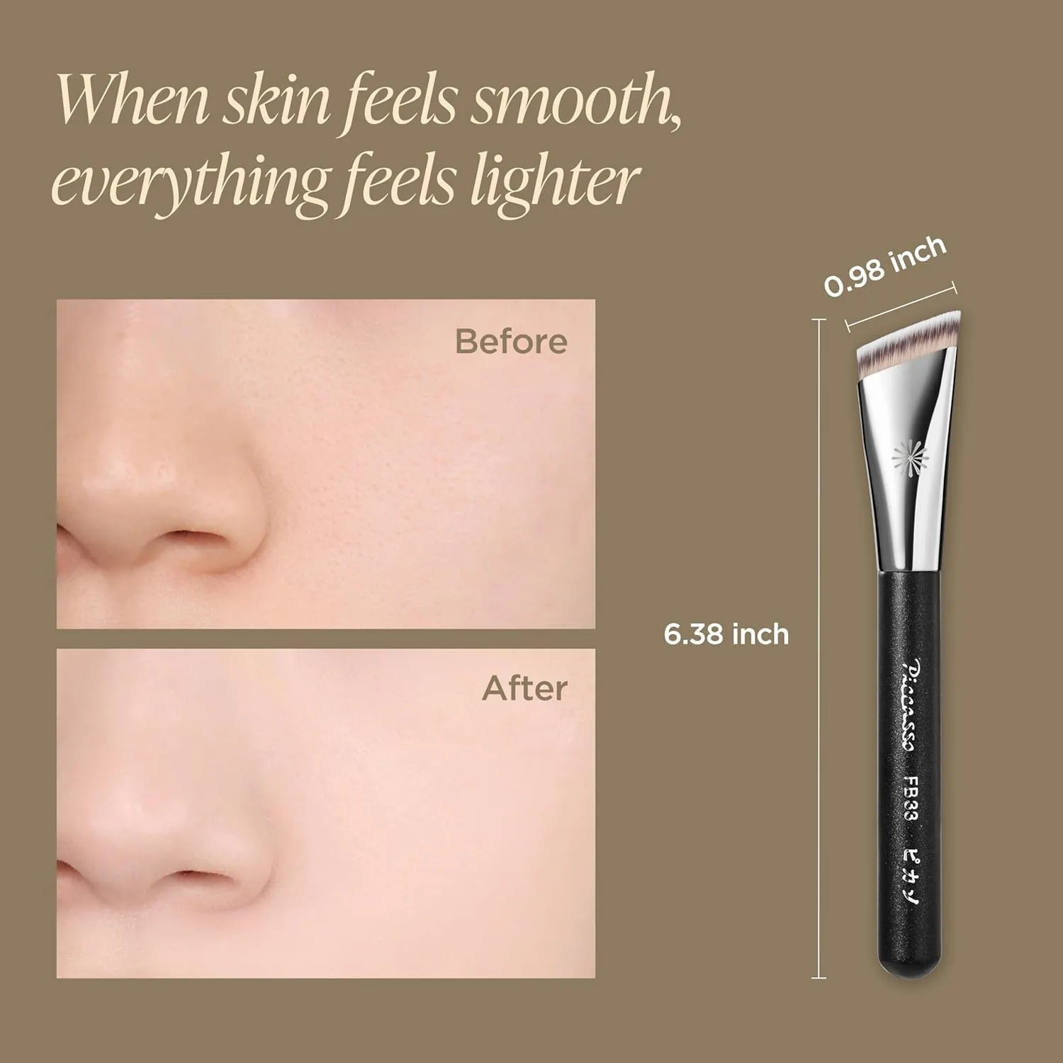 FB33 Foundation Brush – Tapping Cover Brush for Liquid & Cream Foundation, Fills Pores with Soft Bristles for Smooth and Flawless Face Makeup, Professional Korean Beauty Tool