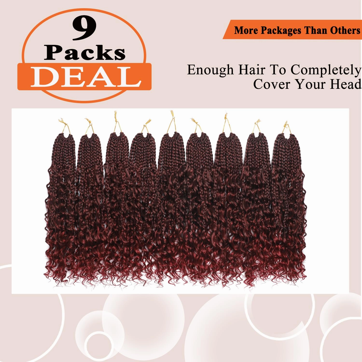 Flagship Burgundy 10 Inch 9 Packs Boho Crochet Braids with Curly Ends Crochet Hair for Black Women,Short Ombre Red Bohomian Curly Box Braids Crochet Hair Extensions-Tbug