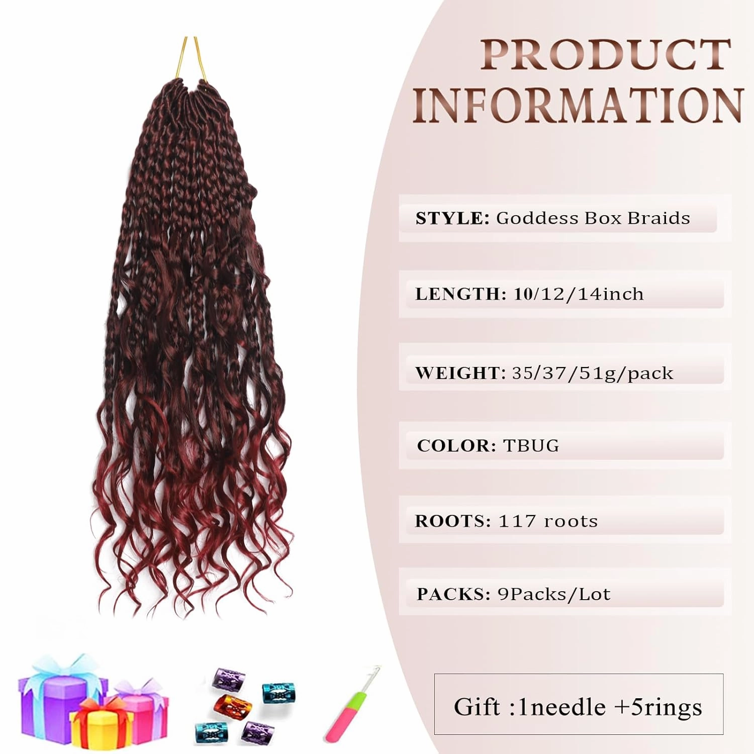 Flagship Burgundy 10 Inch 9 Packs Boho Crochet Braids with Curly Ends Crochet Hair for Black Women,Short Ombre Red Bohomian Curly Box Braids Crochet Hair Extensions-Tbug