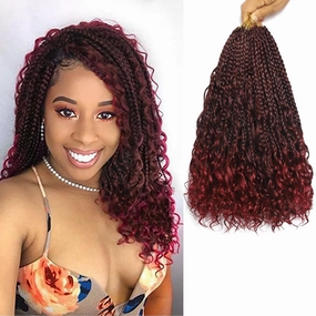 Flagship Burgundy 10 Inch 9 Packs Boho Crochet Braids with Curly Ends Crochet Hair for Black Women,Short Ombre Red Bohomian Curly Box Braids Crochet Hair Extensions-Tbug