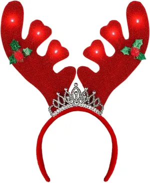 FlashingBlinkyLights Light Up Christmas Queen Reindeer Antlers Tiara Headband