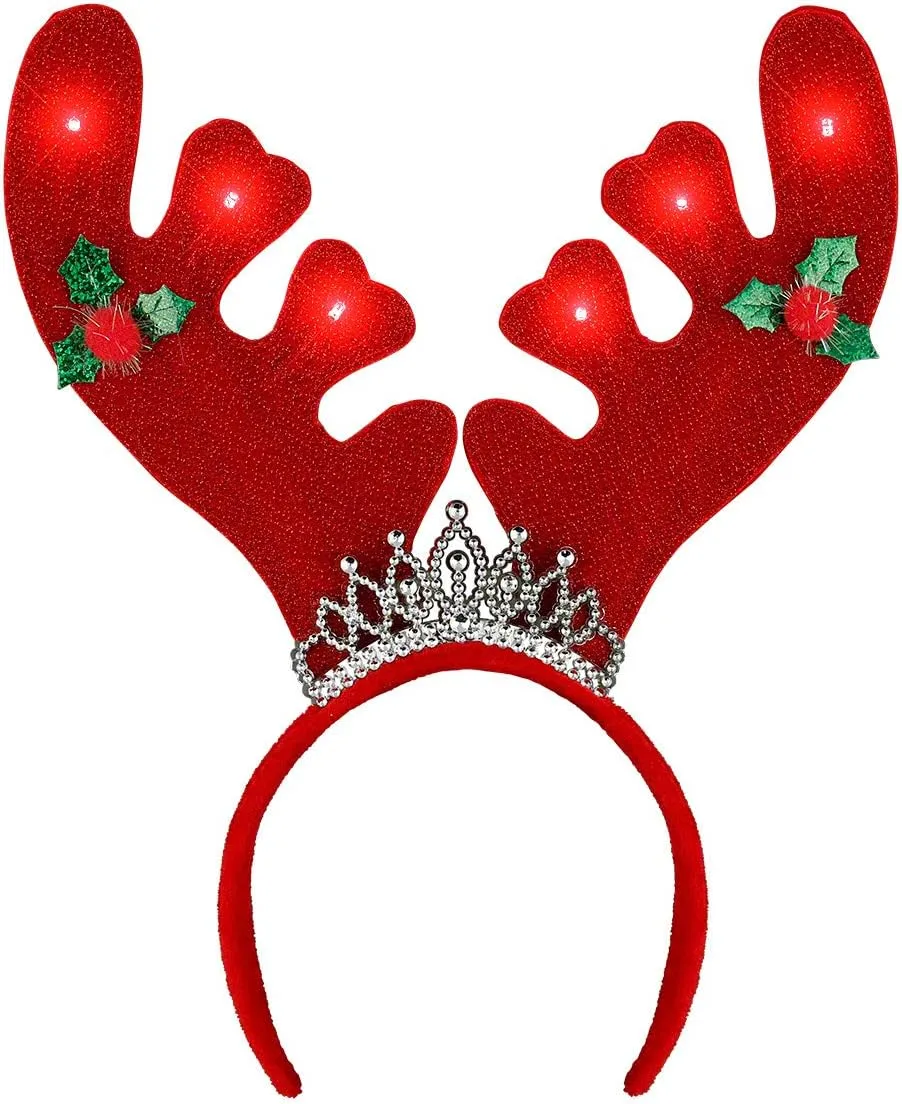 FlashingBlinkyLights Light Up Christmas Queen Reindeer Antlers Tiara Headband
