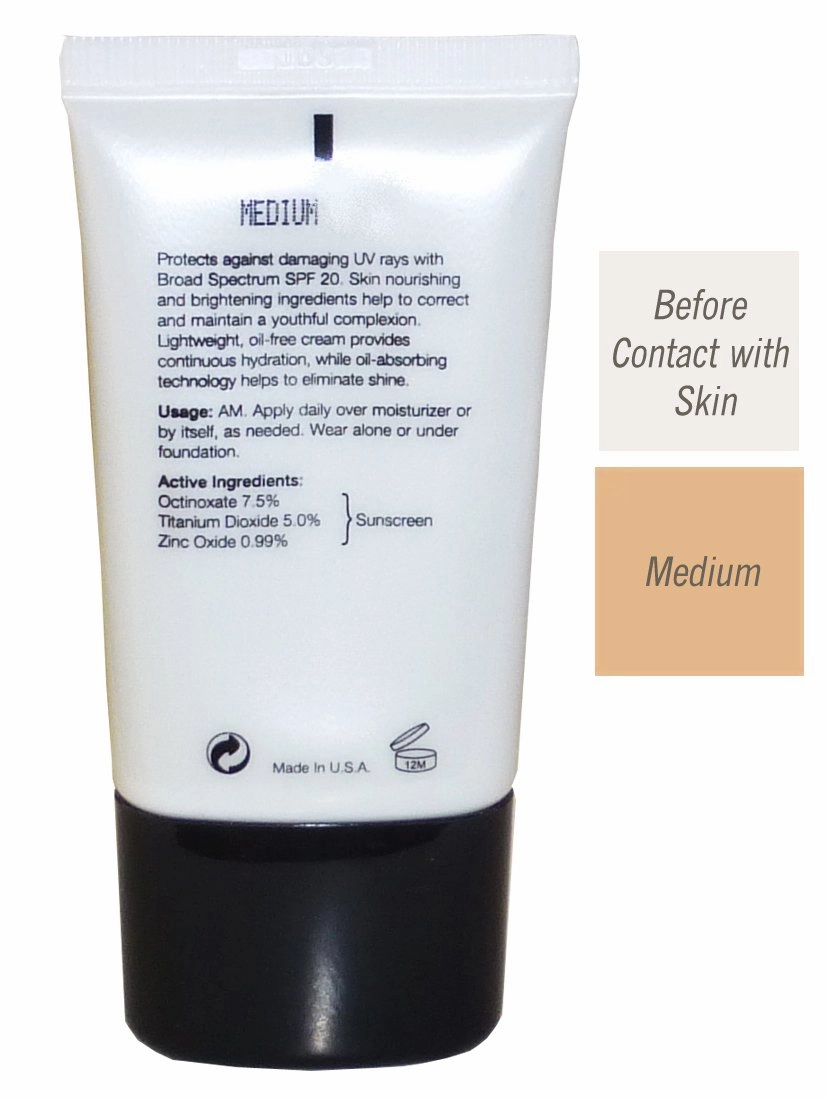Florencia Brightening CC Cream with SPF 20 - Self-Adjusting, Oil-Free Lightweight Face Sunscreen - Medium Tone - Adapts to Skin Tone, Diminishes Imperfections for a Natural Look, 1.1 oz