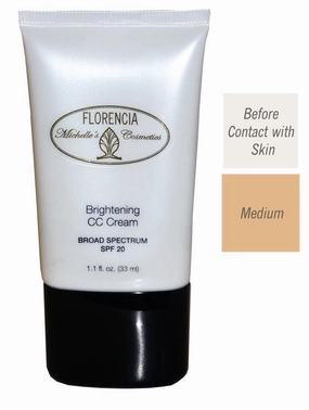 Florencia Brightening CC Cream with SPF 20 - Self-Adjusting, Oil-Free Lightweight Face Sunscreen - Medium Tone - Adapts to Skin Tone, Diminishes Imperfections for a Natural Look, 1.1 oz
