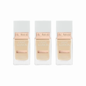 FLOWER Beauty Light Illusion SPF Foundation | Lightweight, Breathable Long-Lasting Liquid Formula | Blends Imperfections and Uneven Skintone | Flawless, Smooth Finish - Porcelain (Pack of 3)