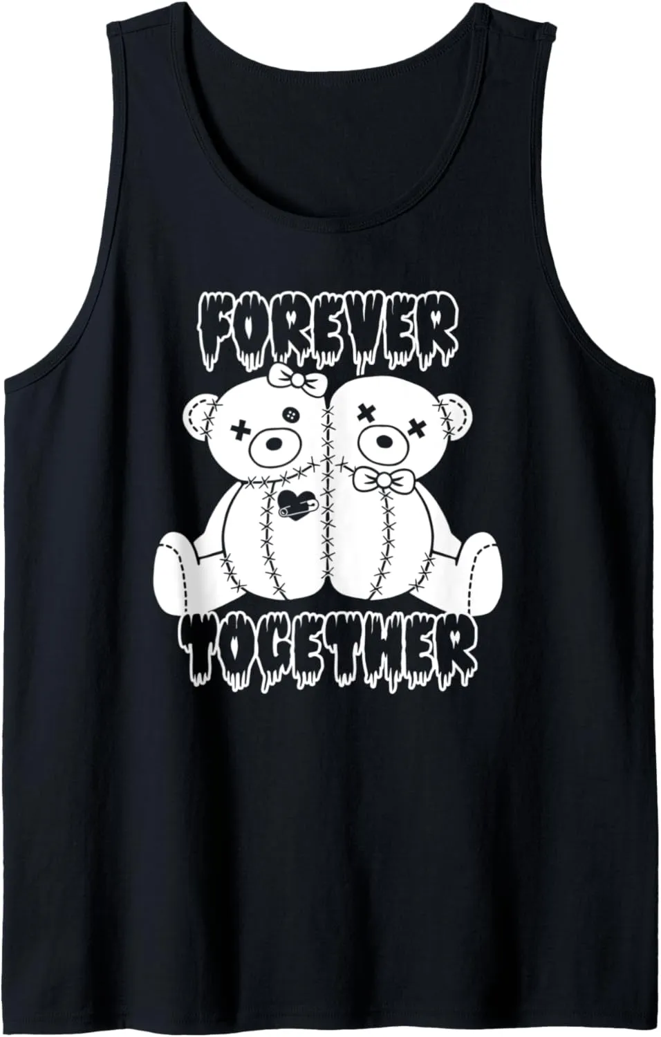 Forever Together Stuffed Animal Bear Couple Sewn Stitches Tank Top
