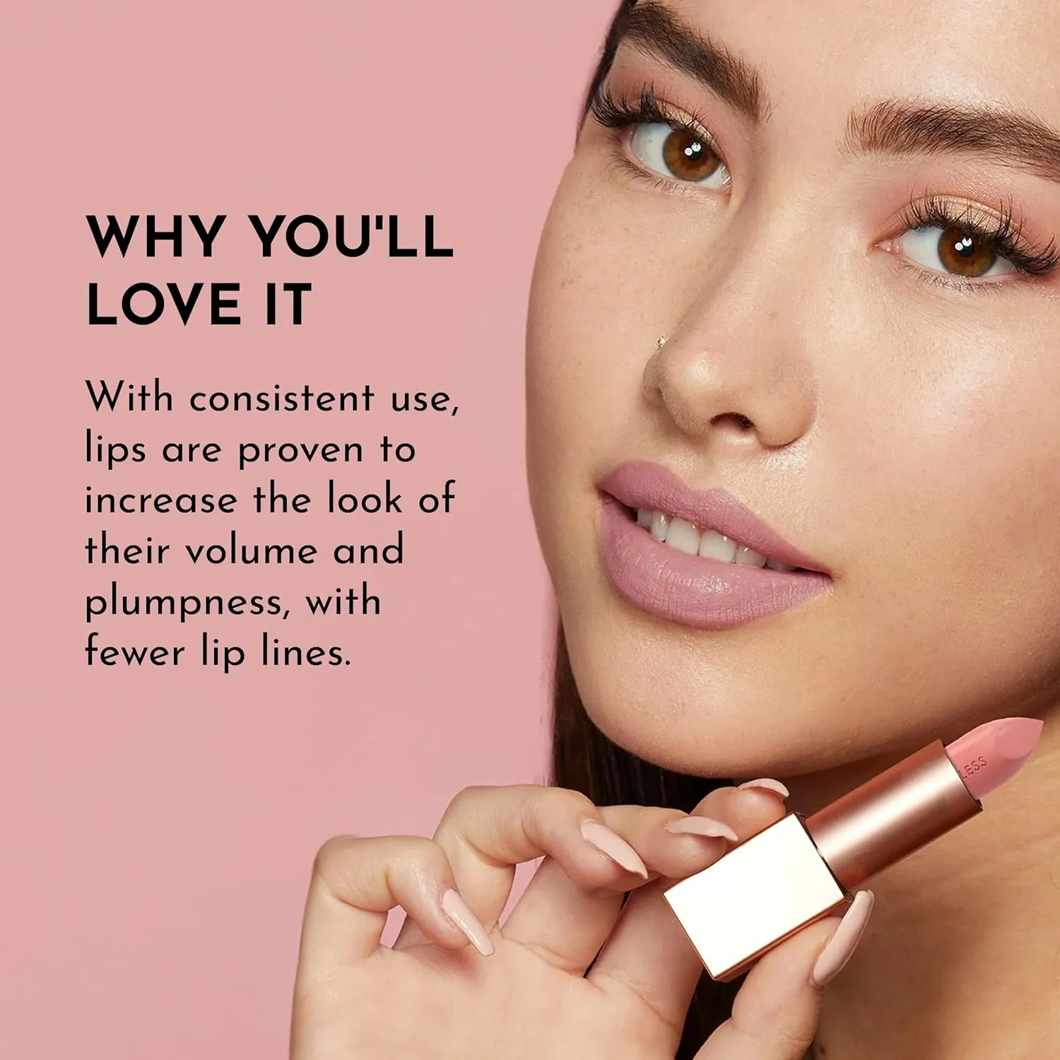 Forget the Filler Lip-Plumping Line-Smoothing Satin Cream Lipstick, Fawn, Pink, 0.1 Ounce