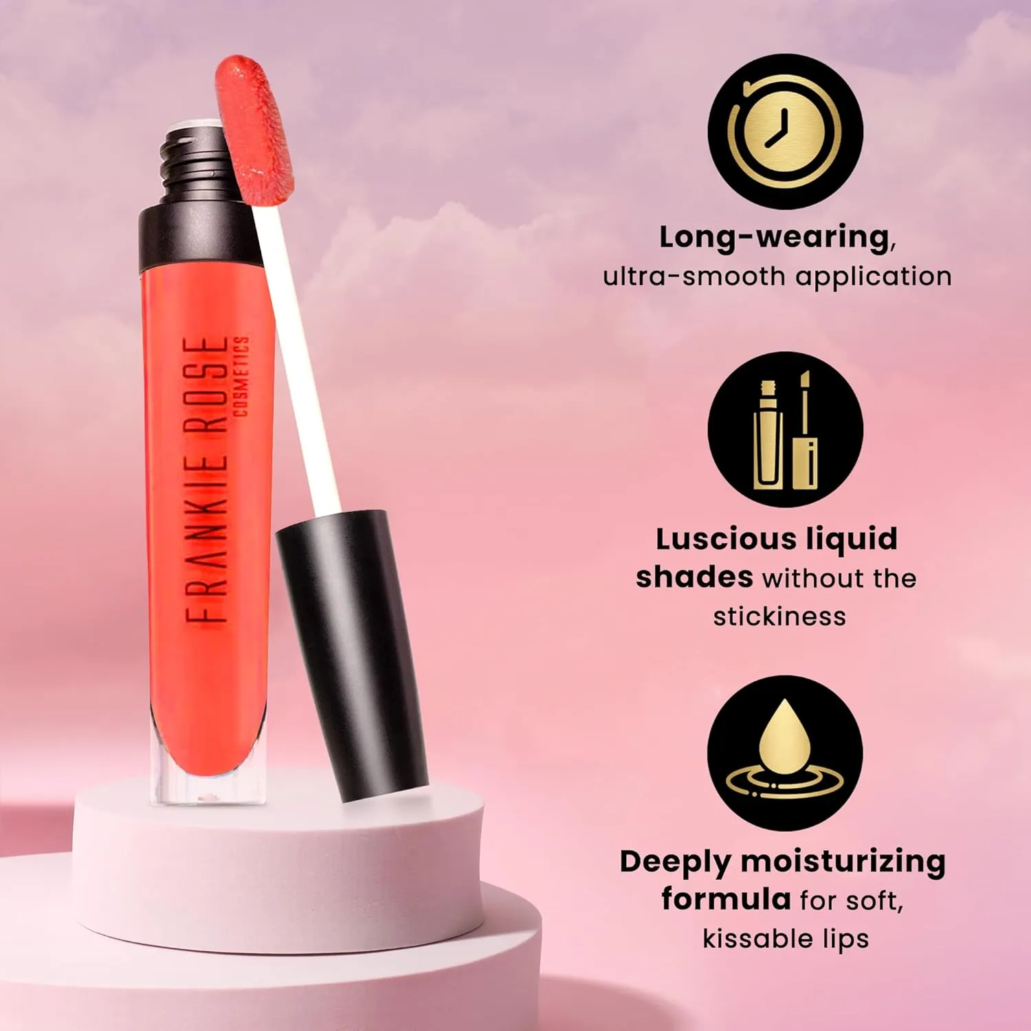 Frankie Rose Cosmetics Lip Gloss | Non-Sticky Formula, Long Lasting Lip Gloss, Bold Pigment & Hydrating Lip Gloss, Tangerine Shimmer Lip Gloss, 20g
