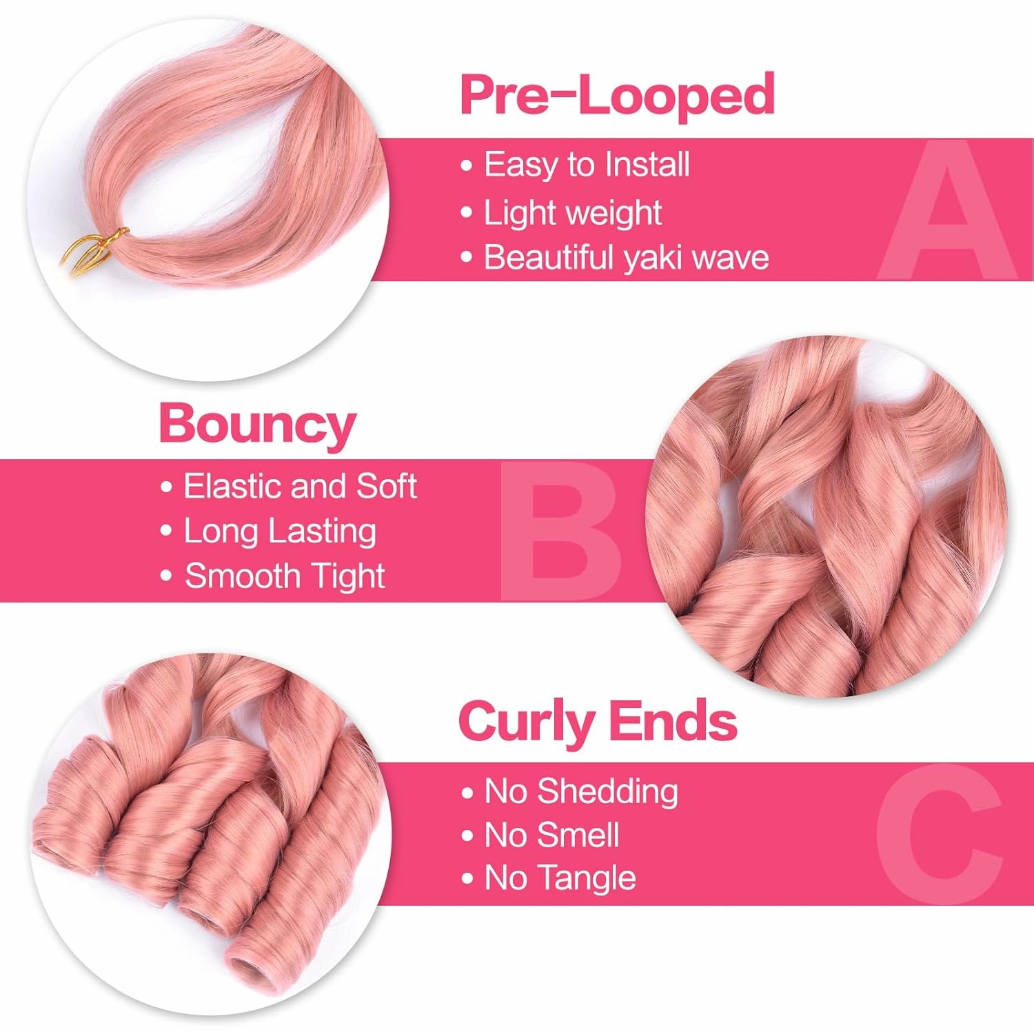 French Curl Braiding Hair 12 Inch 8 Packs Short Pink Curly Braiding Hair Pre Stretched 50g/pack Loose Wavy Braiding Hair Synthetic Hair Extensions for Black Women (12 inch,8 packs, MP2)