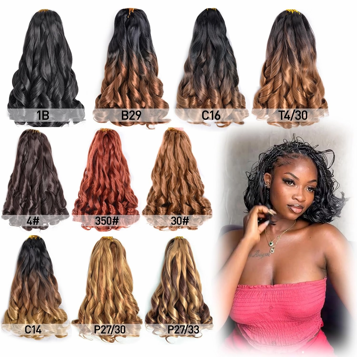 French Curl Braiding Hair 12 Inch 8 Packs Short Pink Curly Braiding Hair Pre Stretched 50g/pack Loose Wavy Braiding Hair Synthetic Hair Extensions for Black Women (12 inch,8 packs, MP2)