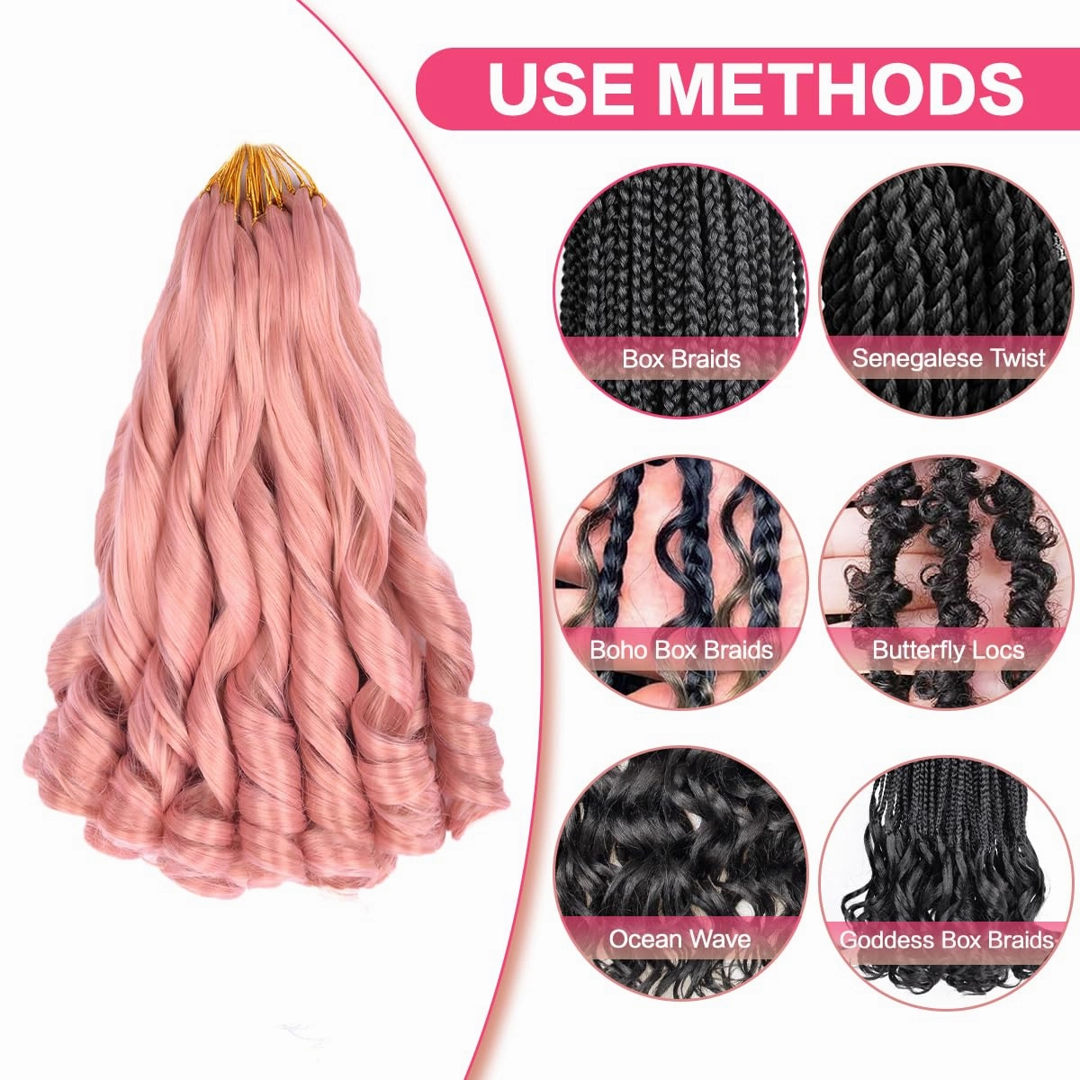 French Curl Braiding Hair 12 Inch 8 Packs Short Pink Curly Braiding Hair Pre Stretched 50g/pack Loose Wavy Braiding Hair Synthetic Hair Extensions for Black Women (12 inch,8 packs, MP2)