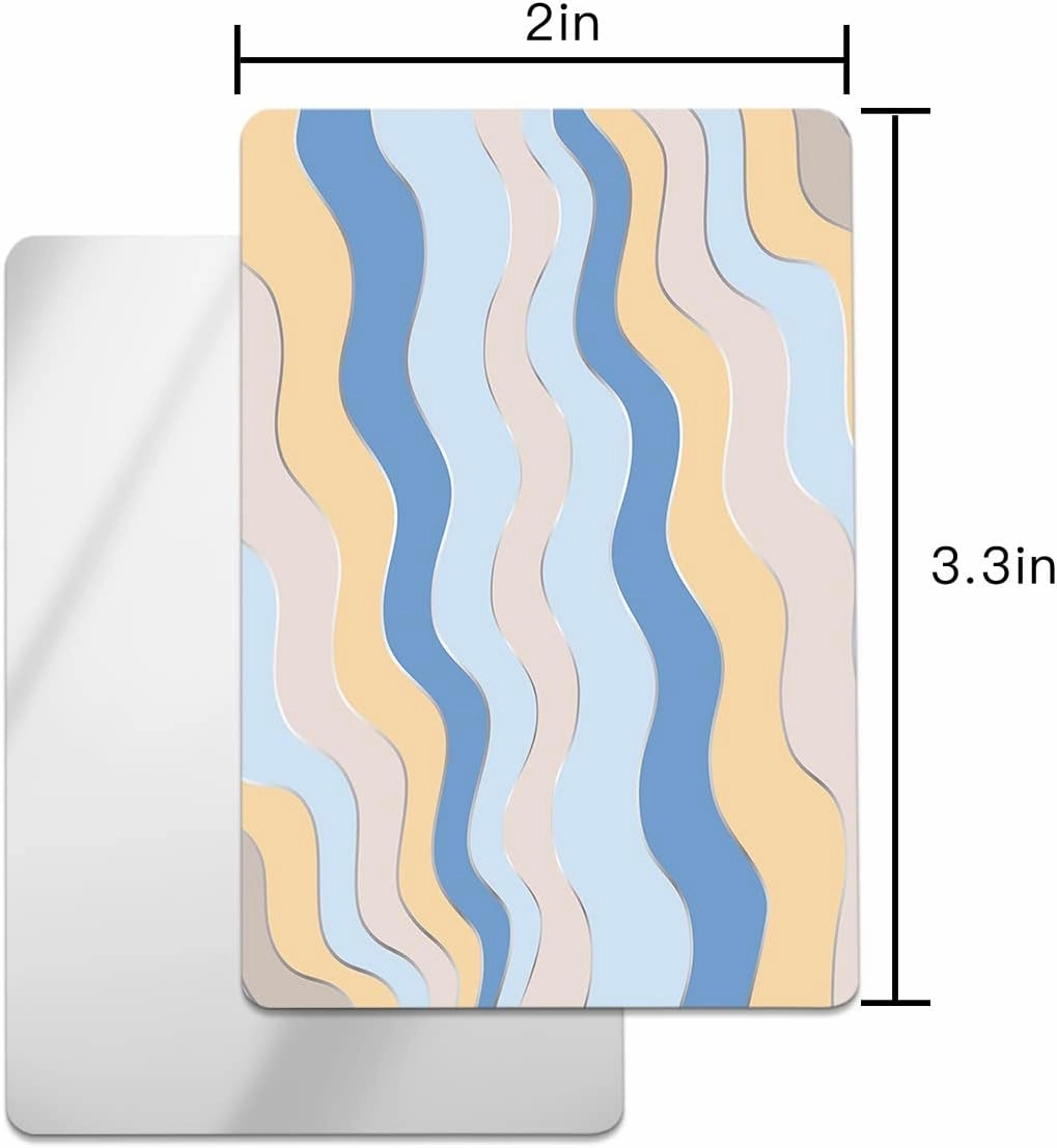 Geometric Striped Small Compact Mirror for Purse, Blue Pink Yellow Ombre Wave Striped Travel Makeup Mirror for Women Men, Rectangular Handheld Compact Pocket Mirror 1 PCS