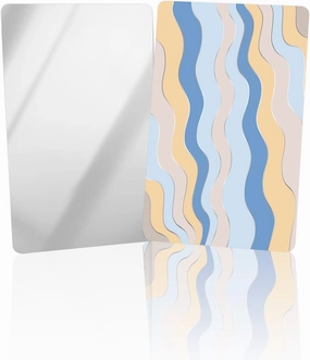 Geometric Striped Small Compact Mirror for Purse, Blue Pink Yellow Ombre Wave Striped Travel Makeup Mirror for Women Men, Rectangular Handheld Compact Pocket Mirror 1 PCS