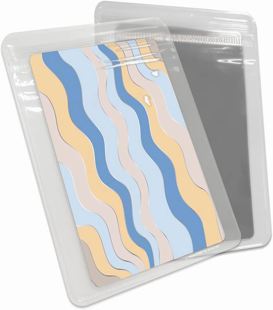 Geometric Striped Small Compact Mirror for Purse, Blue Pink Yellow Ombre Wave Striped Travel Makeup Mirror for Women Men, Rectangular Handheld Compact Pocket Mirror 1 PCS