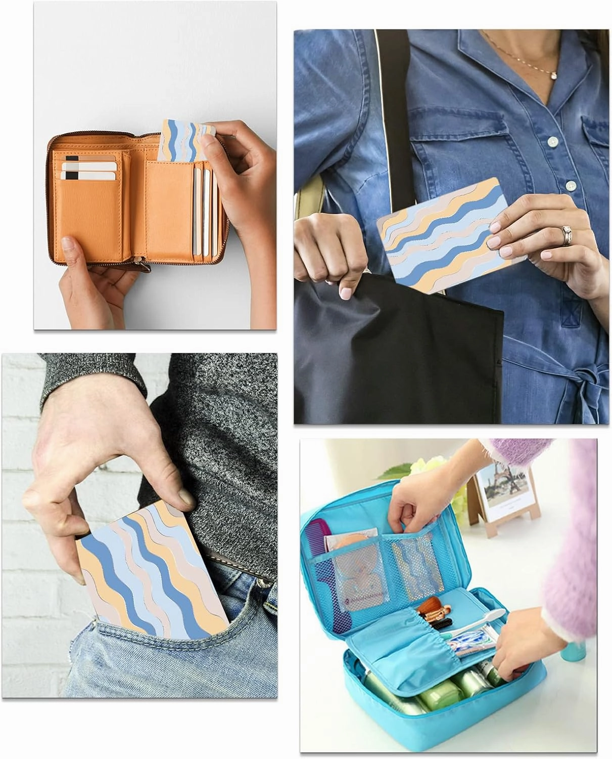 Geometric Striped Small Compact Mirror for Purse, Blue Pink Yellow Ombre Wave Striped Travel Makeup Mirror for Women Men, Rectangular Handheld Compact Pocket Mirror 1 PCS