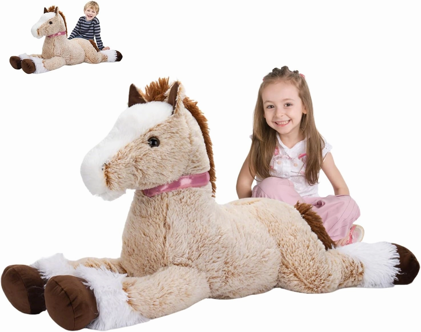 Giant Horse Stuffed Animal 35.43in Large Horse Plush Pillow Cute Soft Big Pony Cuddly Plushie for Kids Adults Birthday Festival Gift Bed Home Decor Cushion Brown