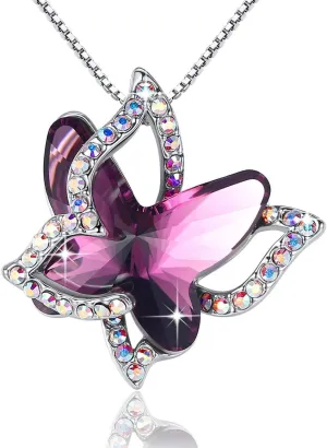 Gift Butterfly Birthstone Crystal Necklace, Silver Tone with 18” 2” Chain, Necklace for Mother’s Day Anniversary Birthday Gifts for Women and Daughter