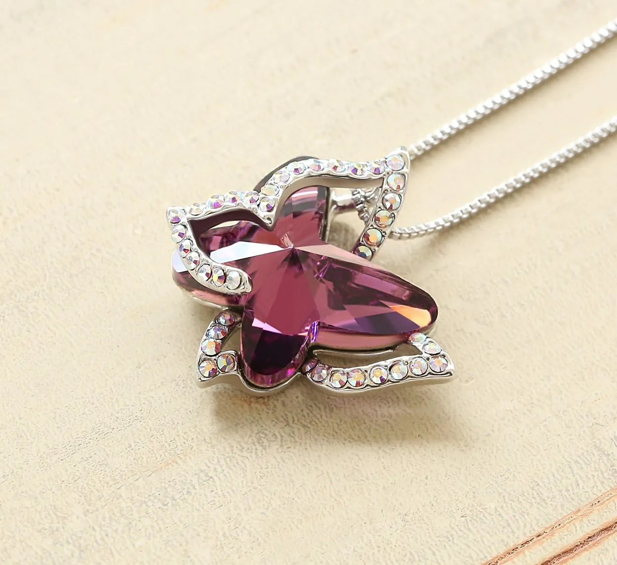 Gift Butterfly Birthstone Crystal Necklace, Silver Tone with 18” 2” Chain, Necklace for Mother’s Day Anniversary Birthday Gifts for Women and Daughter