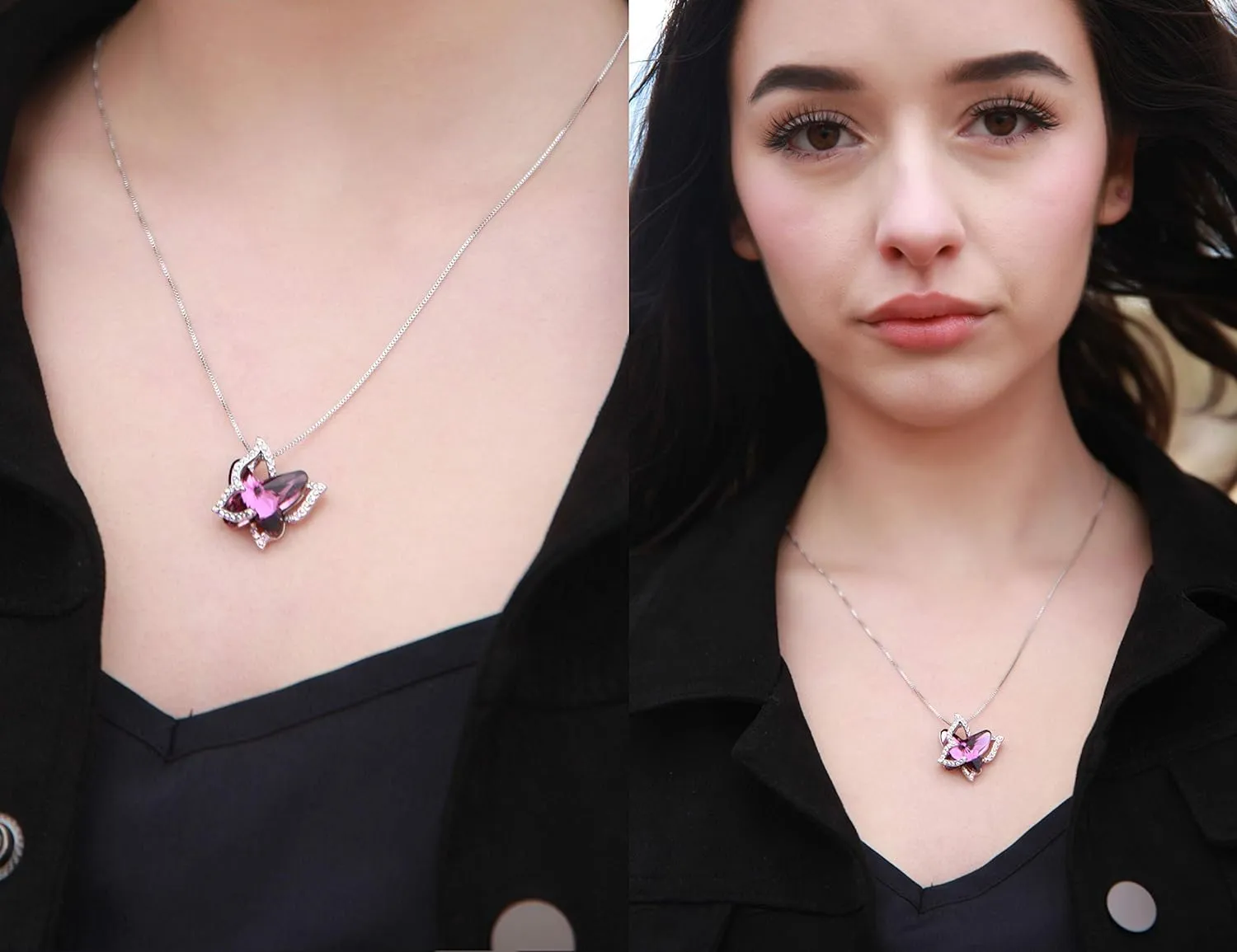 Gift Butterfly Birthstone Crystal Necklace, Silver Tone with 18” 2” Chain, Necklace for Mother’s Day Anniversary Birthday Gifts for Women and Daughter