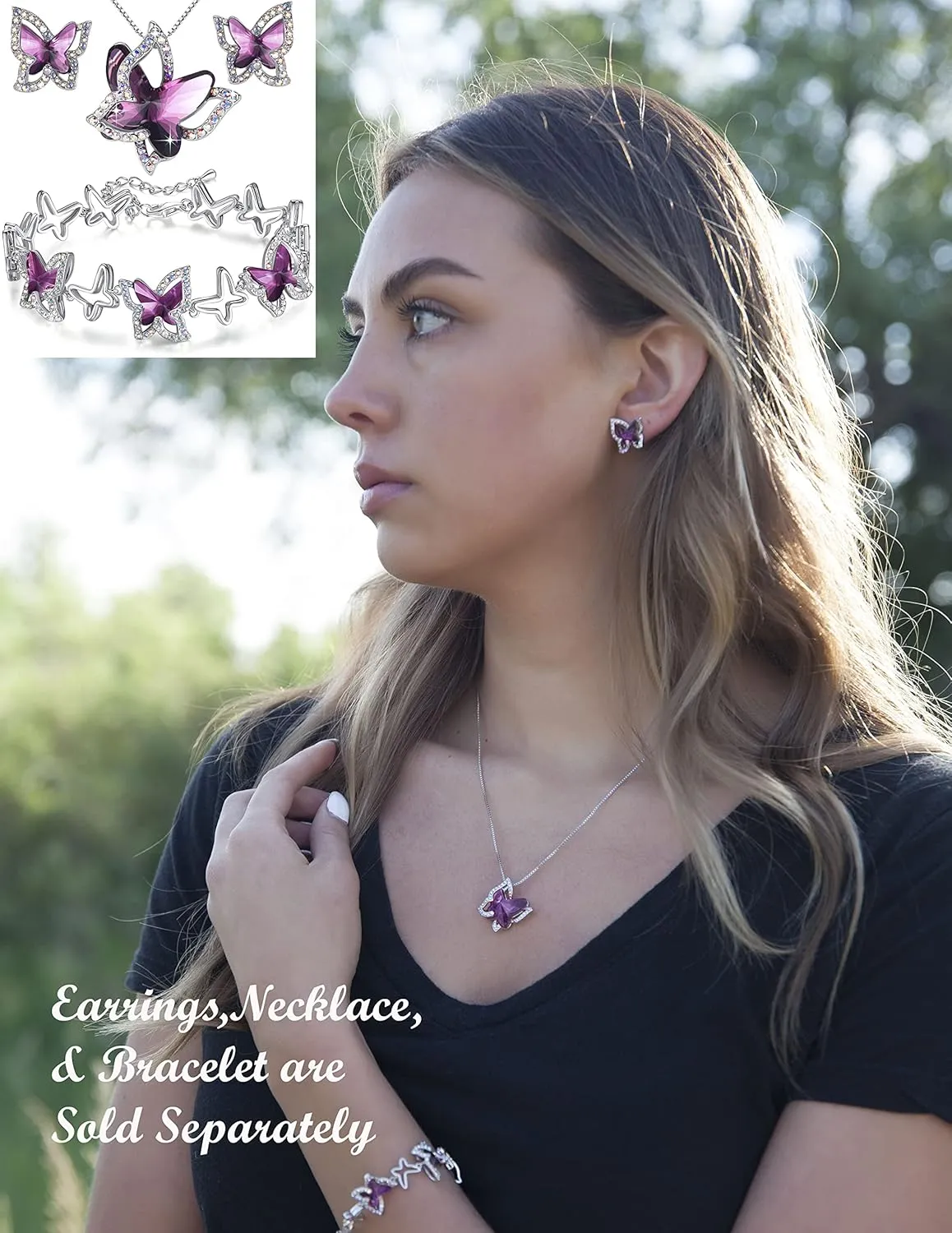 Gift Butterfly Birthstone Crystal Necklace, Silver Tone with 18” 2” Chain, Necklace for Mother’s Day Anniversary Birthday Gifts for Women and Daughter