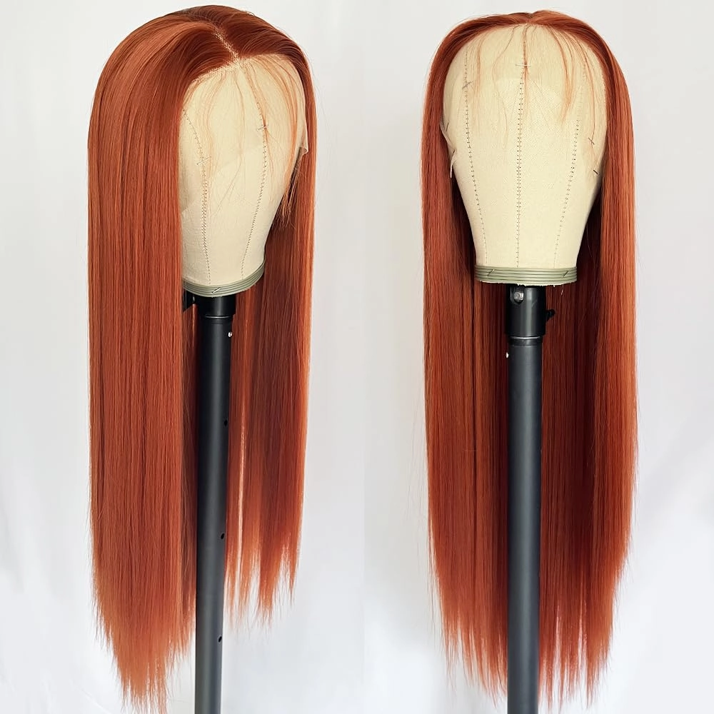 Ginger Orange Color Long Straight Hair Lace Front Wigs Copper Red Hair Glueless Synthetic Lace Front Wigs for Women Natural Hairline