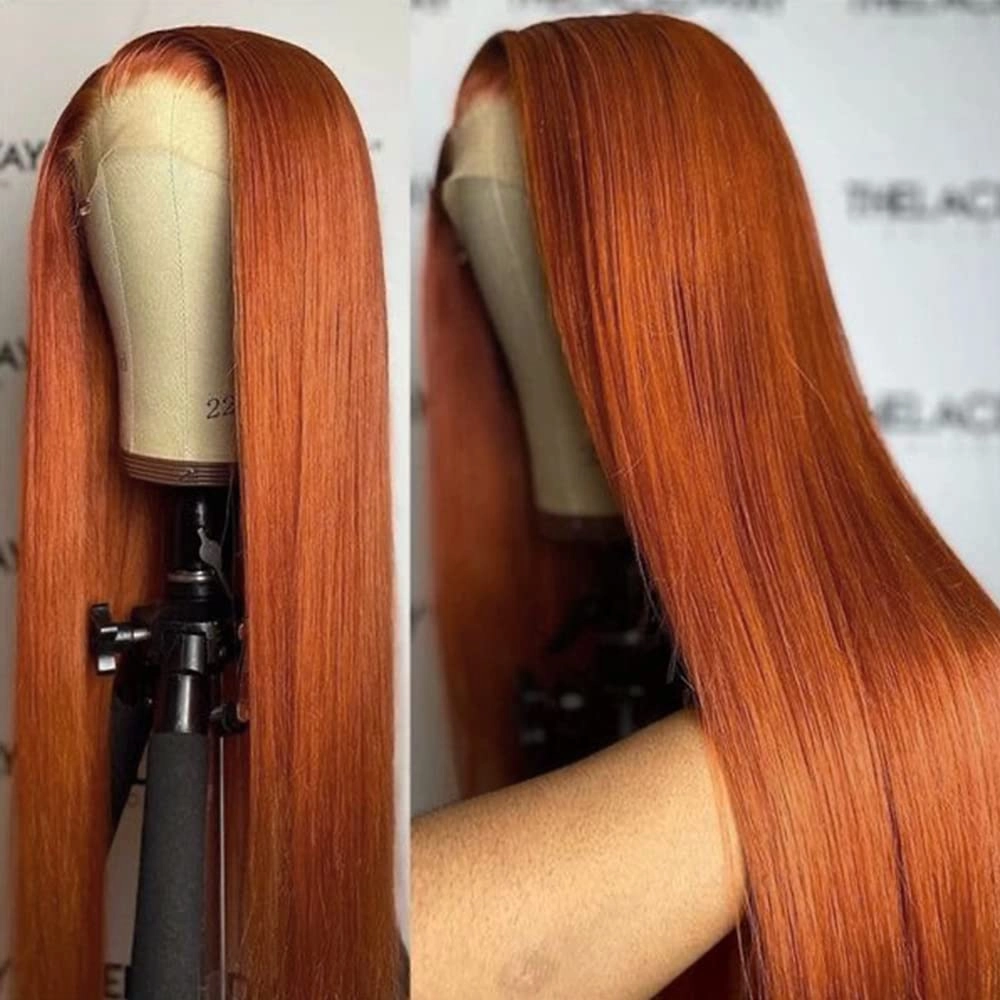 Ginger Orange Color Long Straight Hair Lace Front Wigs Copper Red Hair Glueless Synthetic Lace Front Wigs for Women Natural Hairline