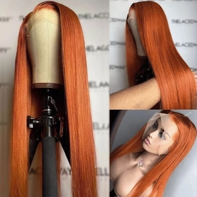 Ginger Orange Color Long Straight Hair Lace Front Wigs Copper Red Hair Glueless Synthetic Lace Front Wigs for Women Natural Hairline