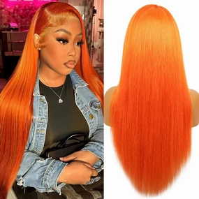 Ginger Orange Lace Front Wigs Human Hair 13x4 Straight 26 inch Colored Wig Human Hair 180% Density HD Transparent Lace Frontal Wig Human Hair Pre Plucked With Baby Hair