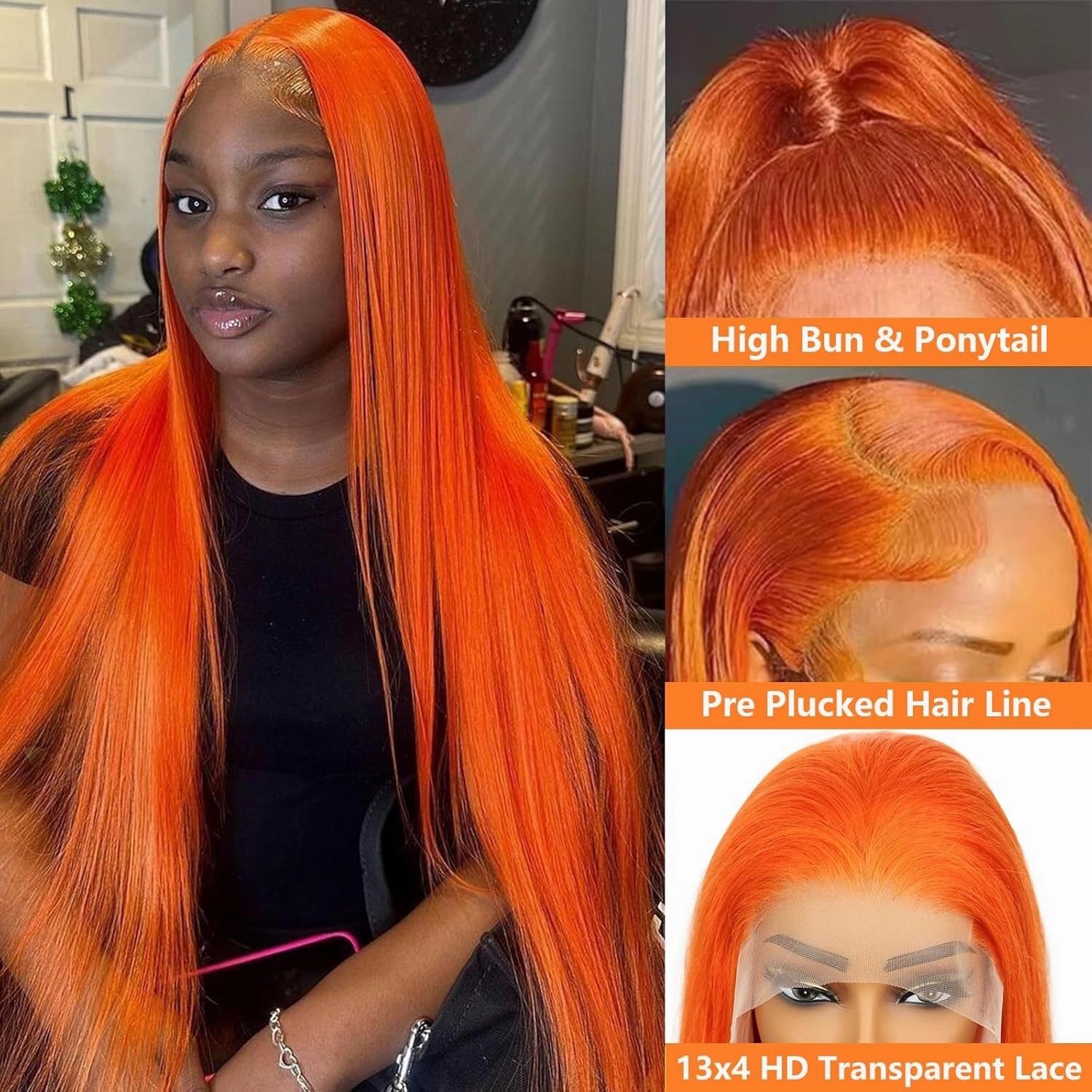 Ginger Orange Lace Front Wigs Human Hair 13x4 Straight 26 inch Colored Wig Human Hair 180% Density HD Transparent Lace Frontal Wig Human Hair Pre Plucked With Baby Hair