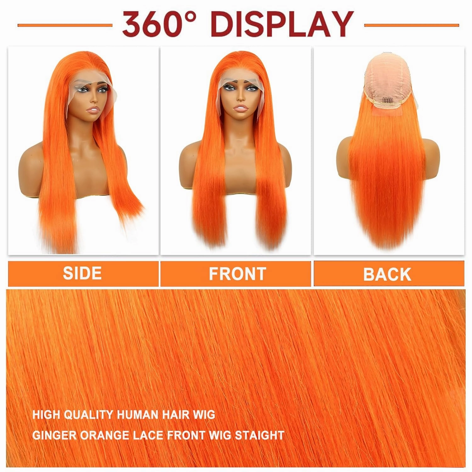 Ginger Orange Lace Front Wigs Human Hair 13x4 Straight 26 inch Colored Wig Human Hair 180% Density HD Transparent Lace Frontal Wig Human Hair Pre Plucked With Baby Hair