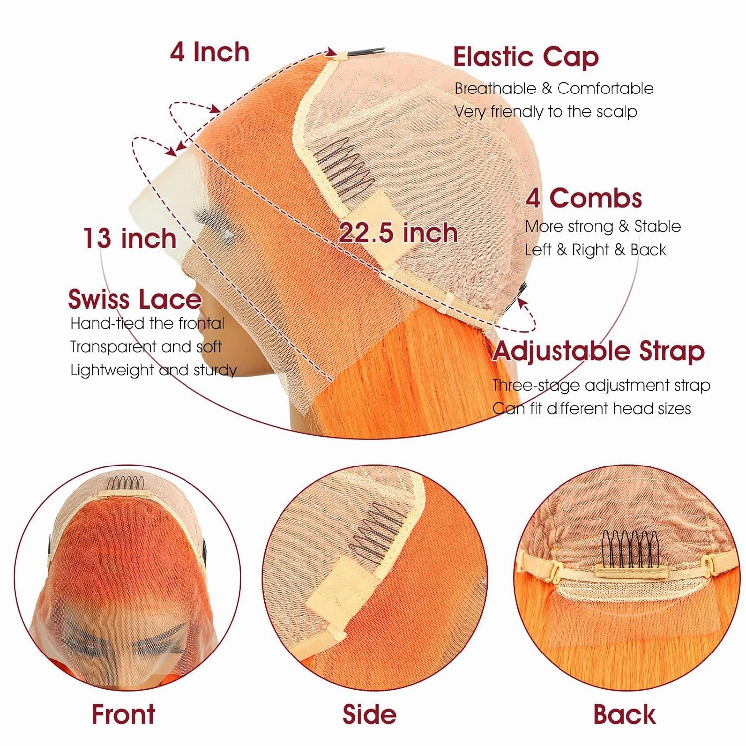 Ginger Orange Lace Front Wigs Human Hair 13x4 Straight 26 inch Colored Wig Human Hair 180% Density HD Transparent Lace Frontal Wig Human Hair Pre Plucked With Baby Hair