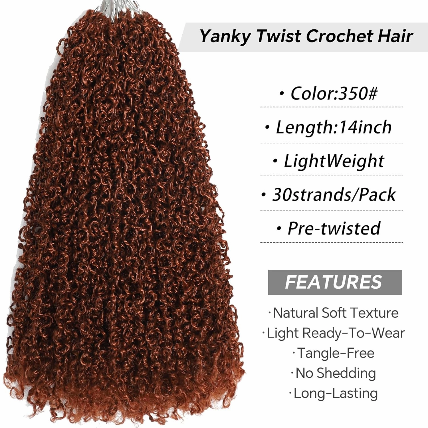 Ginger Yanky Twist Crochet Hair Pre Looped 14 Inch Pre-twisted Fluffy Curly Braiding Hair Copper Red Short Senegalese Twist Braids Natural Bohemian Marlybob Crochet Braids for Black Women 350#