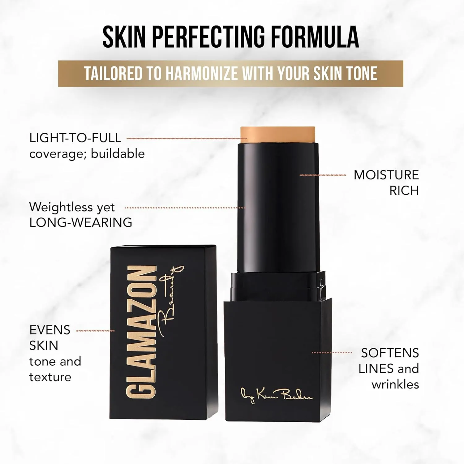 Glamazon Second to None Foundation Stick, Sunkissed Tan, Light-to-Full Coverage, Weightless Makeup With a Glowy Natural Finish