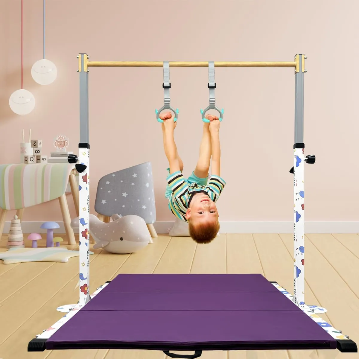 GLANT Gymnastic Kip Bar,Horizontal Bar for Kids Girls Junior,3' to 5' Adjustable Height,Home Gym Equipment,Ideal for Indoor and Home Training,1-4 Levels,300lbs Weight Capacity