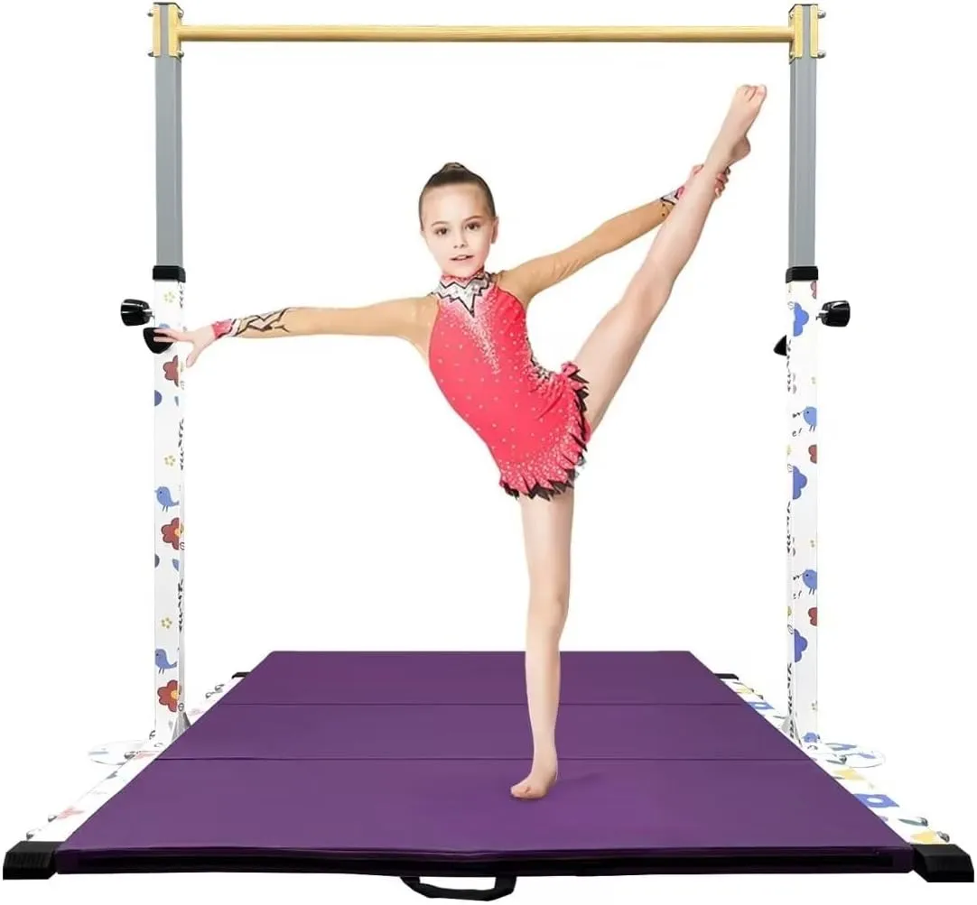 GLANT Gymnastic Kip Bar,Horizontal Bar for Kids Girls Junior,3' to 5' Adjustable Height,Home Gym Equipment,Ideal for Indoor and Home Training,1-4 Levels,300lbs Weight Capacity