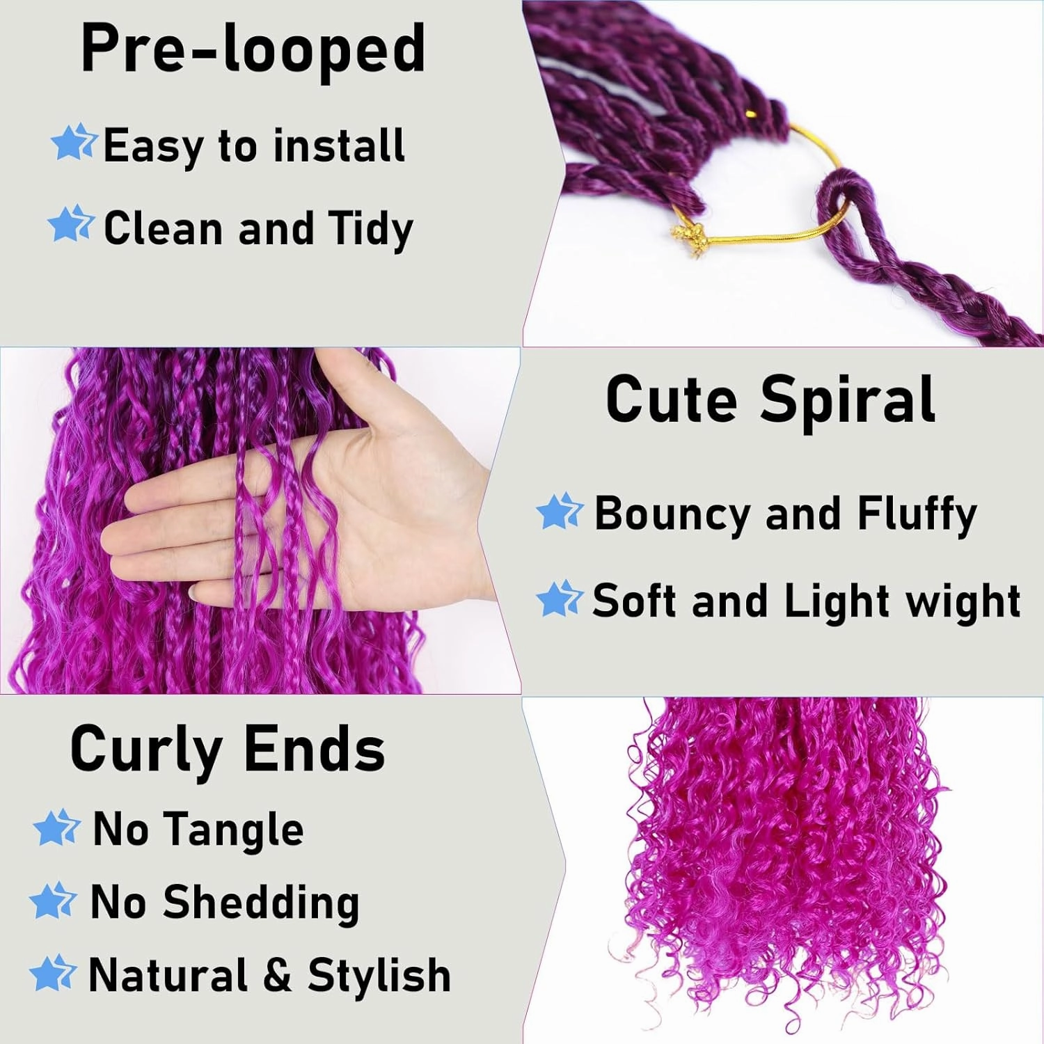 Goddess Box Braids Crochet Hair for Black Women 24inch Boho Crochet Braids Pre Looped Crochet Boho Braids with Curly Ends Purple Ombre Boho Briads Crochet Hair ombre hot pink,8Pack