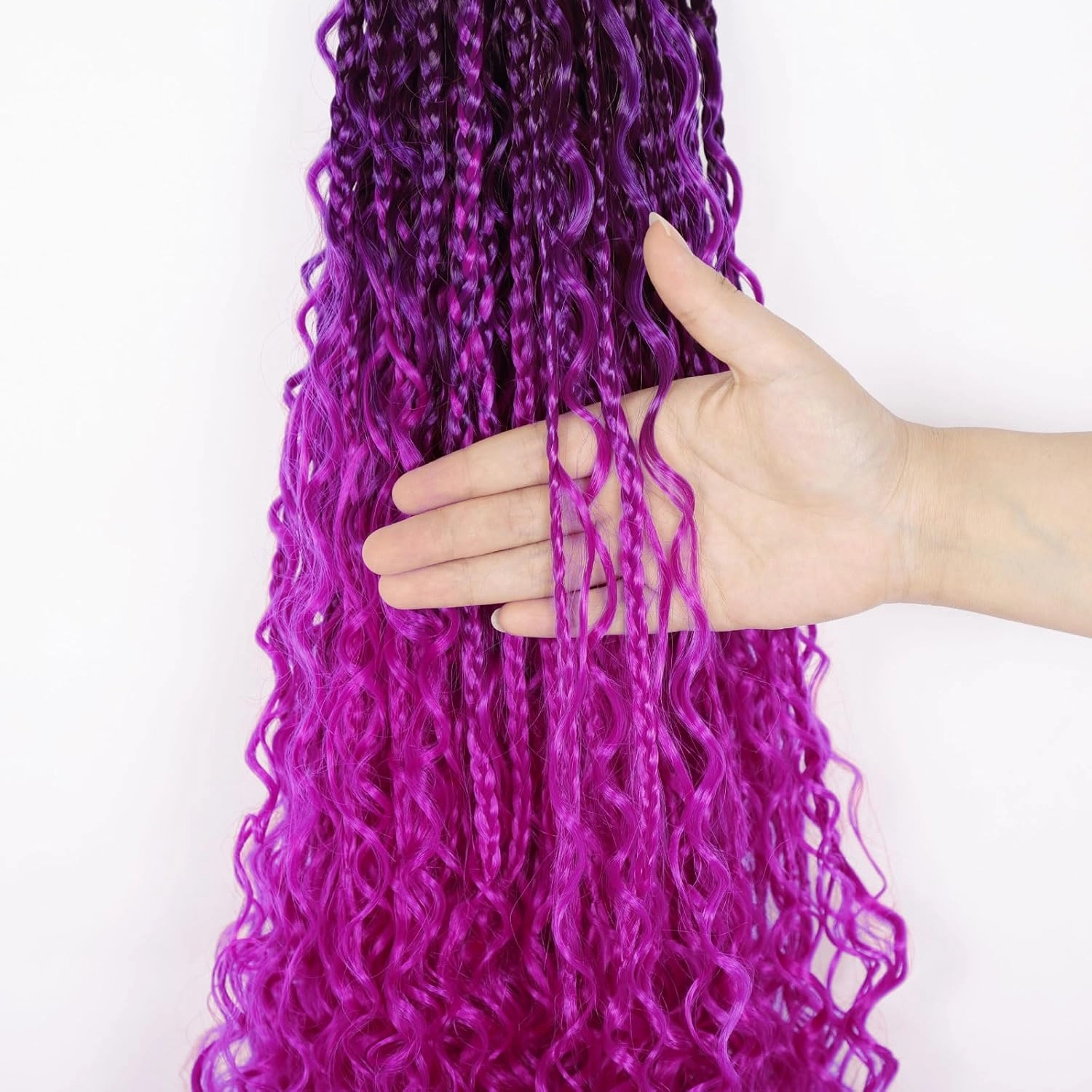 Goddess Box Braids Crochet Hair for Black Women 24inch Boho Crochet Braids Pre Looped Crochet Boho Braids with Curly Ends Purple Ombre Boho Briads Crochet Hair ombre hot pink,8Pack