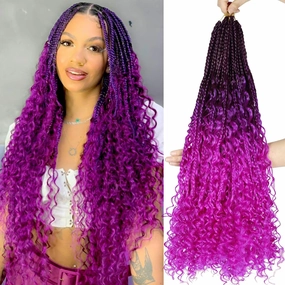 Goddess Box Braids Crochet Hair for Black Women 24inch Boho Crochet Braids Pre Looped Crochet Boho Braids with Curly Ends Purple Ombre Boho Briads Crochet Hair ombre hot pink,8Pack