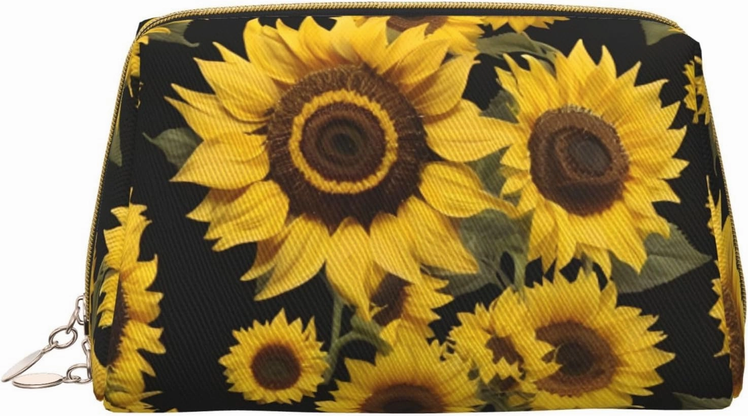 Golden Sunflowers Toiletry Pouch, Travel-Friendly Makeup Organizer For Makeup Brushes, Lipsticks