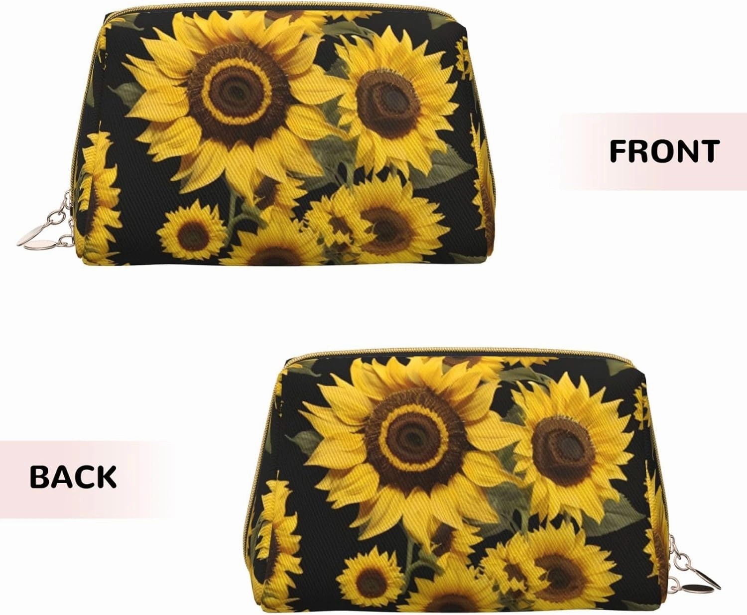 Golden Sunflowers Toiletry Pouch, Travel-Friendly Makeup Organizer For Makeup Brushes, Lipsticks