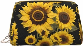 Golden Sunflowers Toiletry Pouch, Travel-Friendly Makeup Organizer For Makeup Brushes, Lipsticks