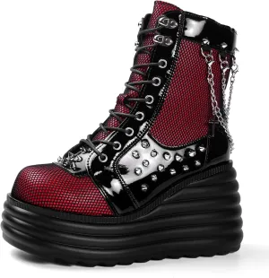 Gothniero Platform Goth Boots for Womem Black Combat Motorcycle Rave Punk emo Boots Chunky Heel Ankle Booties with Side Zip Lace Up Wedge Booties US5.5-11